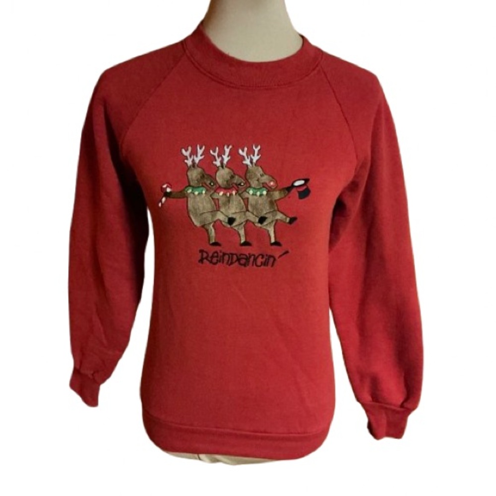 Vtg 80s Reindancing embroidered Holiday Sweatshirt